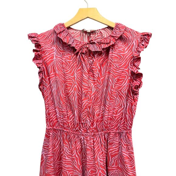 Tucker Red Zebra Print Ruffle Midi Dress Sleeveless Tiered size Medium - Picture 2 of 6